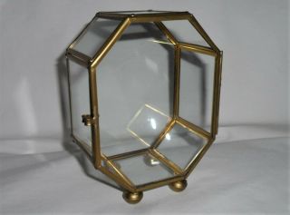 Vtg Table - Top Display Case Brass & Glass 8 - Sided/octagon Miniature Curio Cabinet