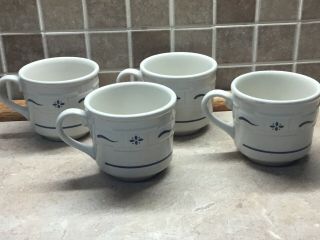 4 Small Longaberger Pottery Woven Traditions Blue Coffee Mugs 3 " X 3.  5 "