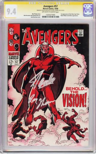 Avengers 57 " 1st Vision " (1968) Cgc 9.  4 Ss Signed X2 Stan Lee & Roy Thomas