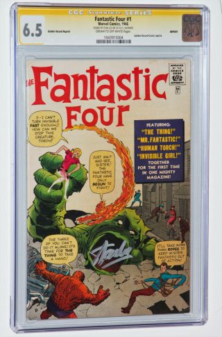 FANTASTIC FOUR 1 CGC 6.  5 SS SIGNED STAN LEE Golden Record Reprint (GRR) 1966 2