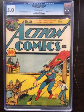 Action Comics 31 Cgc Vg/fn 5.  0; Ow; Superman Firing Squad Bondage Cover