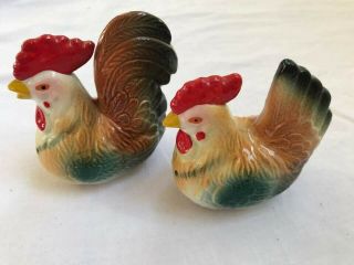 Vintage Japan - Porcelain Chicken,  Rooster,  Hen Salt And Pepper Shakers -