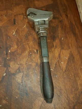 Large Vintage B & C Bemis And Call 13 Inch Wood Handled Adjustable Wrench