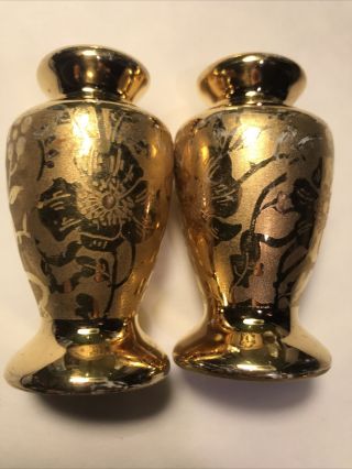 Vintage Stouffer Fine China 24 K Floral Etched Gold Salt & Pepper Shaker Set