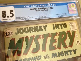 Journey Into Mystery 86 CGC 8.  5 Off - White to White Pages.  Tomorrow Man 1st App. 3