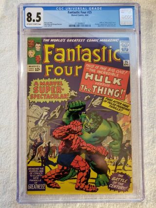 Fantastic Four 25 - Cgc 8.  5 Ow/w Pages - 1st Hulk Vs Thing / 2nd Sa Captain.