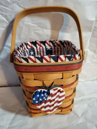 Longaberger 1995 All American Carry Along Basket W/ Plastic Cloth Liners & Heart