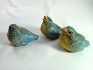 Set Of 3 Bird Porcelain Figurine Blue Hand Painted