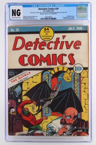 Detective Comics 29 - Cgc Ng - Incomplete - Dc 1939 - 2nd Batman Cover - 3rd App
