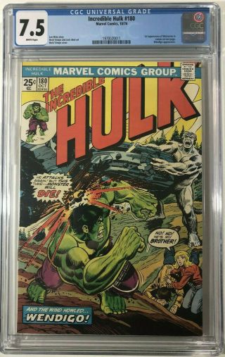 Incredible Hulk 180 (1974) - Wolverine 1st Appearance - Cgc 7.  5 White Pages