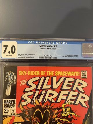 Silver Surfer 3 CGC 7.  0 White Pages 1968 Marvel First Mephisto 2