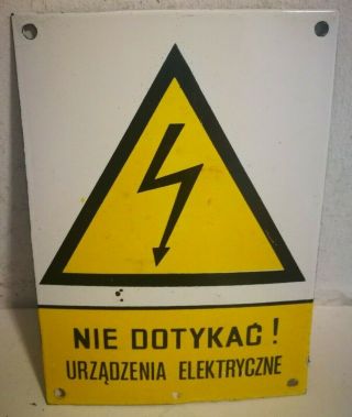 Poland Polish Electric Hazard Danger Of Death Vintage Enamel Sign Plaque