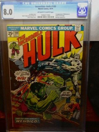 Incredible Hulk 180 First Wolverine Cgc 8.  0
