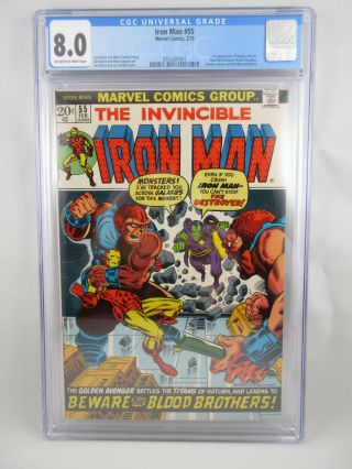 Iron Man 55 Cgc 8.  0 Vf Marvel 1973 1st App Thanos Mentor & Drax The Destroyer