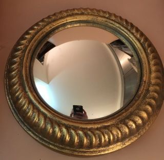 Vintage Round Convex Wall Mirror 12” Brass