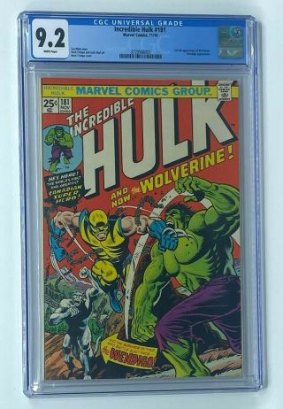 Incredible Hulk 181 Marvel Comics 1974 Cgc 9.  2 Wolverine 1st Full Appearance