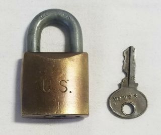 Vintage Corbin Us Military Brass Padlock Lock With Key - -