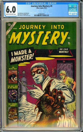 Journey Into Mystery 9 Owner Pre - Code Horror Atlas Comic 1953 Cgc 6.  0