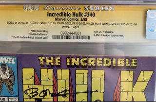 The Incredible Hulk 340 CGC 9.  6 Signed 7X Stan Lee,  Lou Ferrigno,  Todd McFarlane 3