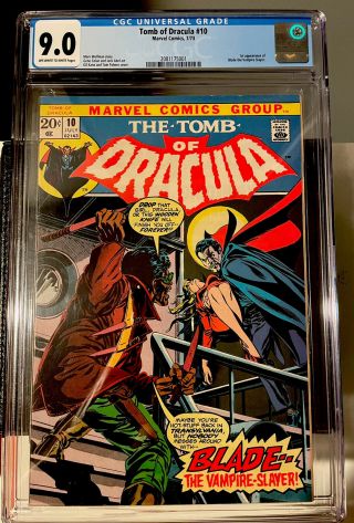 Tomb Of Dracula 10 Cgc 9.  0 First Appearance Of Blade