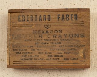 Vintage Wood Box Of Eberhard Faber Lumber Crayons - 4 Yellow & 2 Black