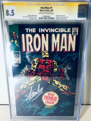 Iron Man 1 (may 1968,  Marvel) Cgc 8.  5 Signed By Stan Lee Gene Colan Cover