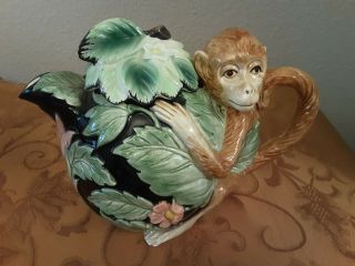 Vintage 1986 Fitz & Floyd Jungle Monkey Ceramic Teapot 32 Oz Japan Hand Painted