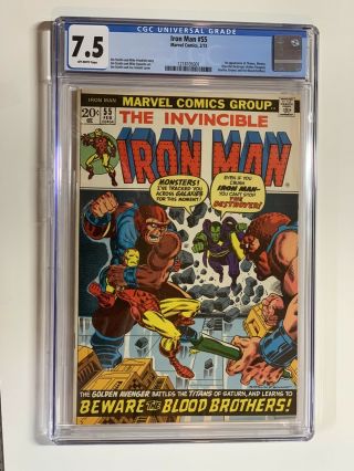 Iron Man 55 Cgc 7.  5 Ow Pages Marvel Bronze 1st Thanos