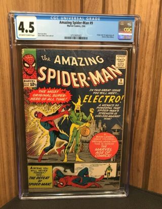 Spider - Man 9 Cgc 4.  5 Ow/w First Electro App Stan Lee Steve Ditko