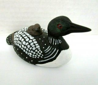 1996 Jennings Decoy Co Handcrafted Small Loon With Pup Figurine Black And White