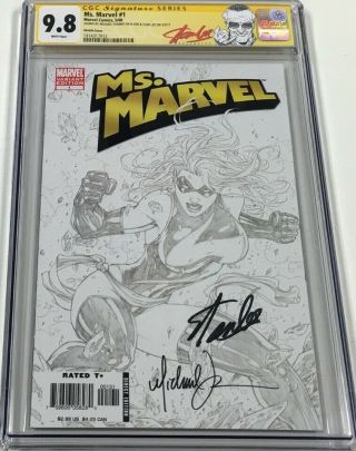 Ms.  Marvel 1 B&w Sketch Variant Signed Stan Lee & Turner Cgc 9.  8 Ss Red Label