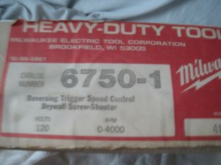 1970s OLD STOCK MILWAUKEE SPEED CONTROL DRYWALL SCREW SHOOTER 6750 - 1 2