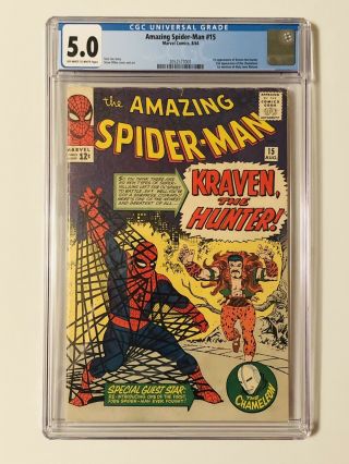 Spider - Man 15 Cgc 5.  0 Vg/fn (aug.  1964) - 1st Appearance Of Kraven