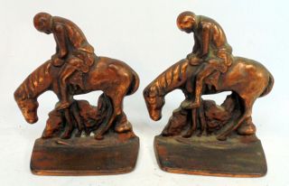 Vintage Pair End Of The Trail Bookends Cast Iron Indian Native American Horse