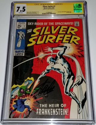 Stan Lee Signed Silver Surfer Vol 1 7 August,  1969 Cgc 7.  5 Vf - Tales O/t Watcher