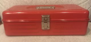 Vintage Union Tool Tackle Box Utility Art Storage Usa Metal 13.  5 " X 6.  5 " Red