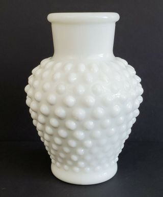 Vintage White Vase Hob Knob Milk Glass Hobnail Bud Flowers 5”