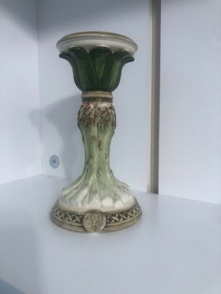 Fitz & Floyd Candle Holder Italian Giardino Asparagus Hand Painted 9.  25 " Pillar