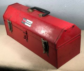 Vintage Waterloo Large Tool Box Metal Red With Tray 19 "