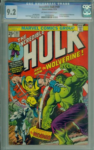 Incredible Hulk 181 | Cgc 9.  2 | Ow/w | Gorgeous | Old Label 1st App Wolverine 1
