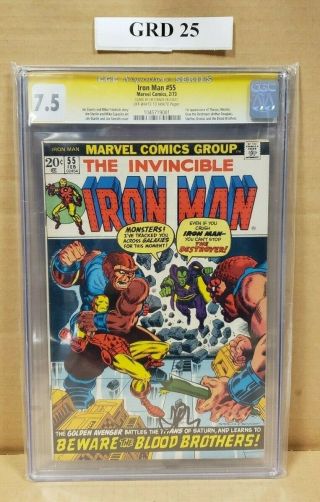 Iron Man 55 Cgc Ss 7.  5 Signed Jim Starlin (1st App Thanos) Avengers End Game 02