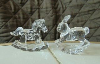 Princess House Crystal Rocking Rabbit & Rocking Horse Germany Paperweight Set