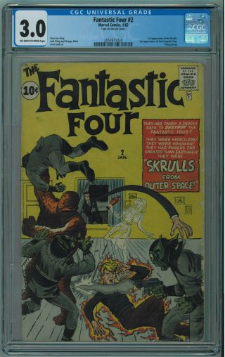 Fantastic Four 2 Cgc 3.  0 1st Skrulls Off - White To White Pages 1962