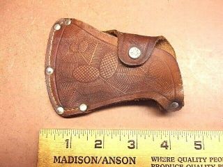 ESTWING 2 Small Tooled Leather Ax Sheath Stitched & Riveted 4 1/2 