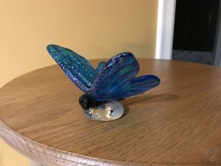 Dynasty Gallery Hand Fused Art Glass Turquoise/blue/teal Butterfly Paperweight