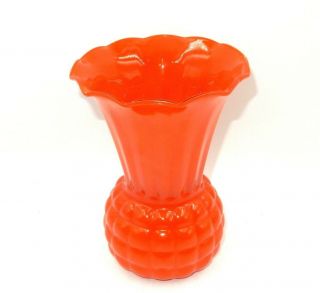 Art Deco Glass 8 - 1/2 " Vase Factory Painted Tangerine Wavy Rim Block - Carved Base