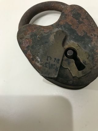 D.  M.  & Co Civil War Iron And Brass Heart Shaped Padlock With Key