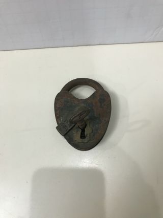D.  M.  & Co Civil War Iron and Brass Heart Shaped Padlock With Key 2
