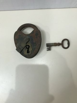 D.  M.  & Co Civil War Iron and Brass Heart Shaped Padlock With Key 3
