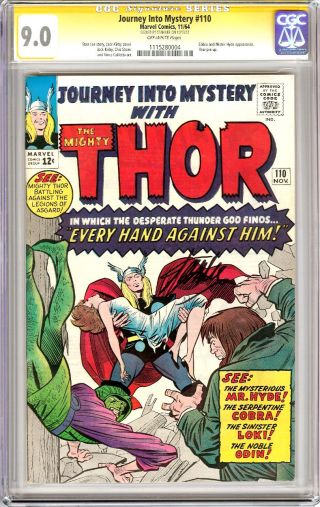 Journey Into Mystery 110 Cgc 9.  0 Ss Signed Stan Lee Thor Vs Cobra Mr Hyde 1964
